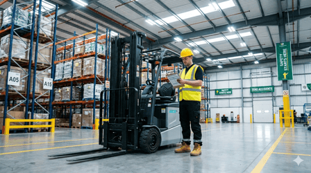 Man Inspecting a forklift