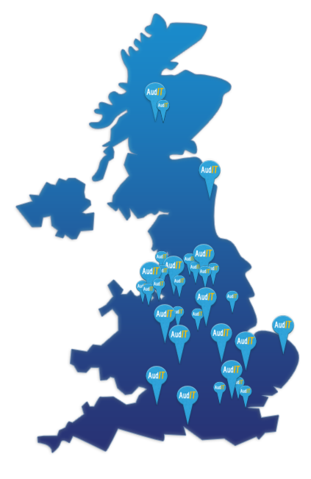 Map of the UK with customer locations as pins